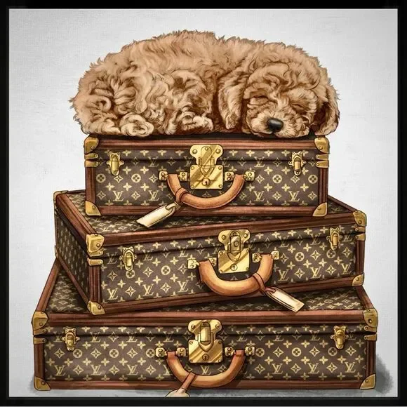 Dogs & Luxury LV Suitcases ~ “ dog gone tired” print picture room wall art decor - Picture 2 of 5